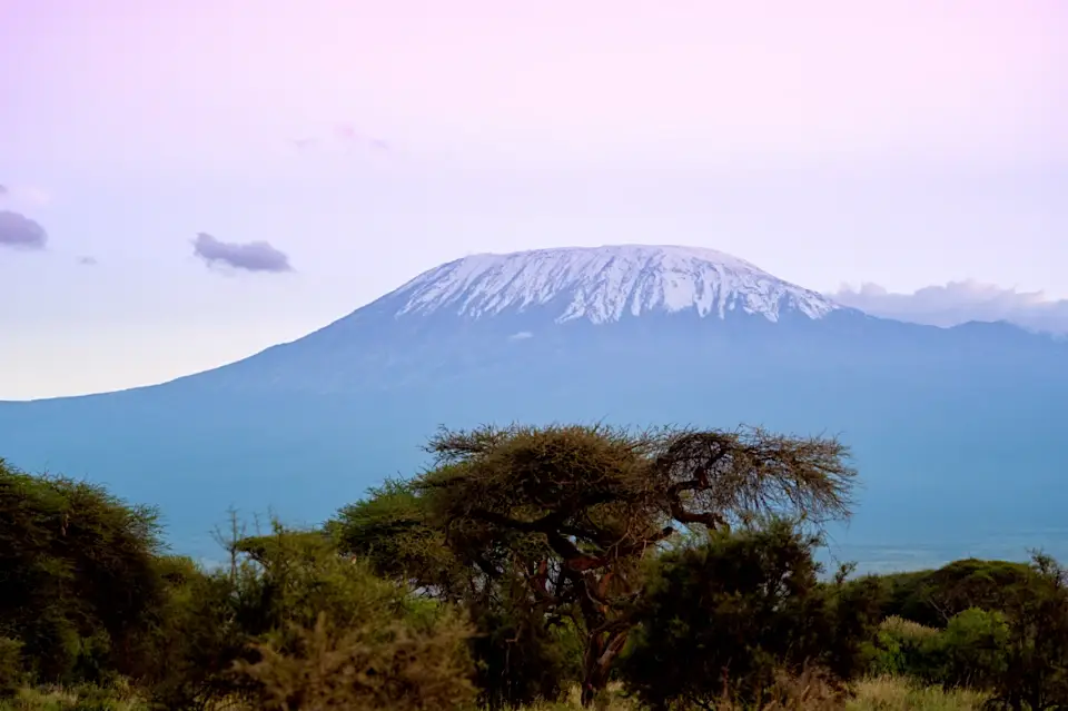 Snow-capped Mount Kilimanjaro at twilight